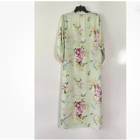 Oscar De La Renta Pink Label Satin Pullover Nightgown Robe Floral Design - Picture 3 of 6